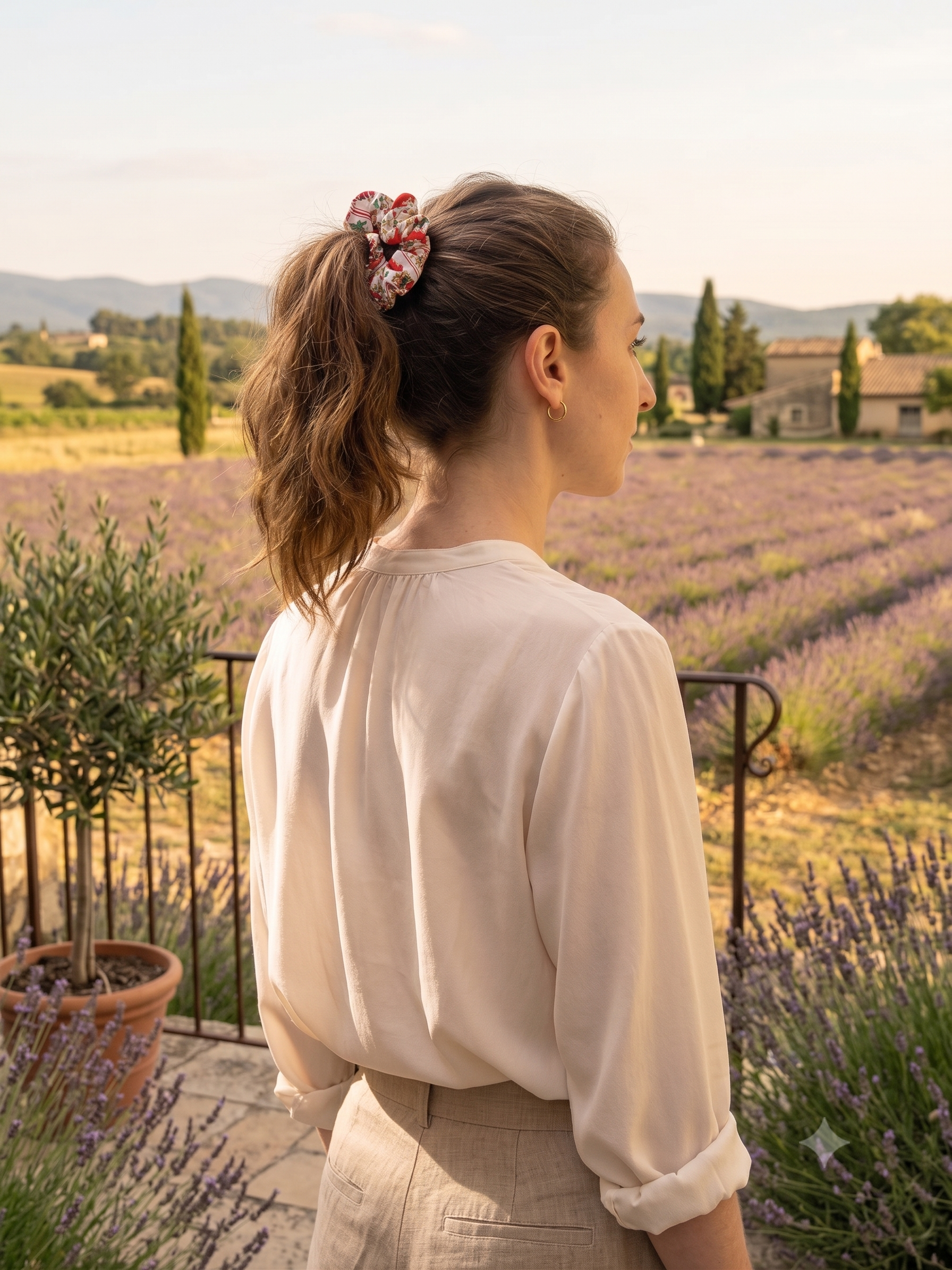 Chouchou en coton imprimé rouge